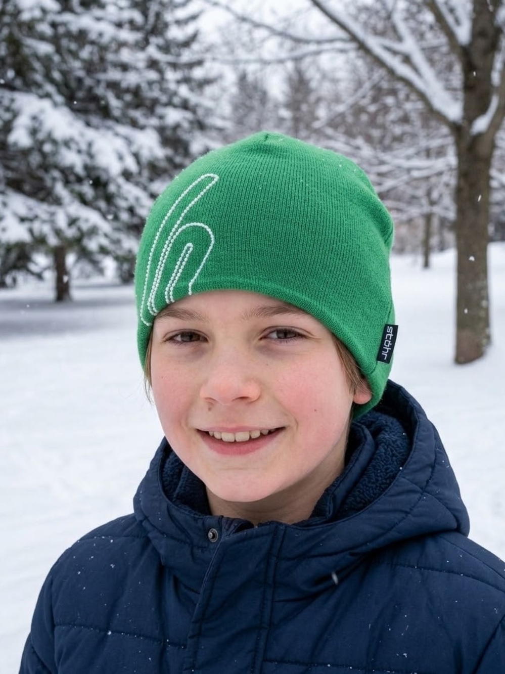 Stöhr Kids Bright Green Knit Hat with Embroidered Logo